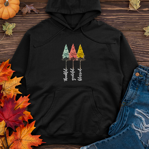 Retro Gratitude Trio Pine Trees Midweight Hooded Sweatshirt