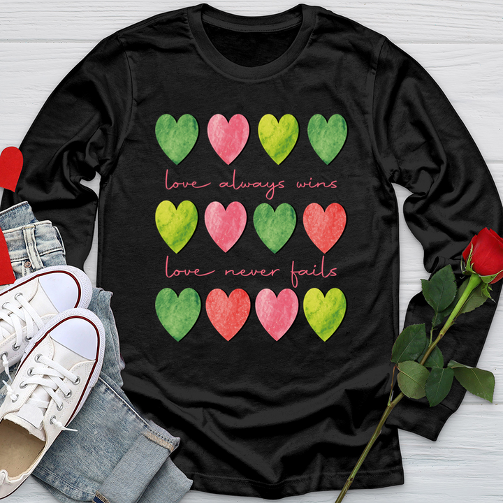 Love Always Wins Heart Pattern Softstyle Long Sleeve