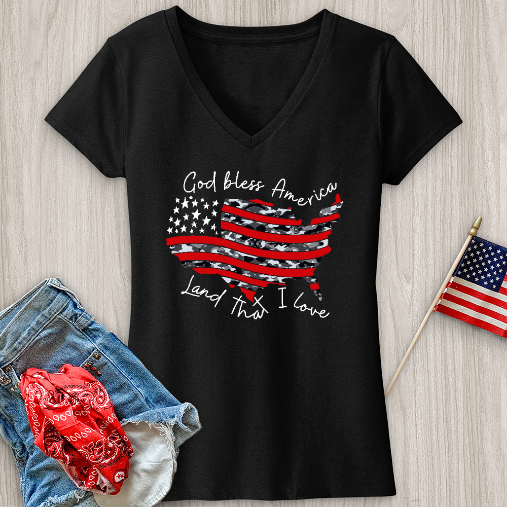 God Bless America Camo USA V-Neck Tee