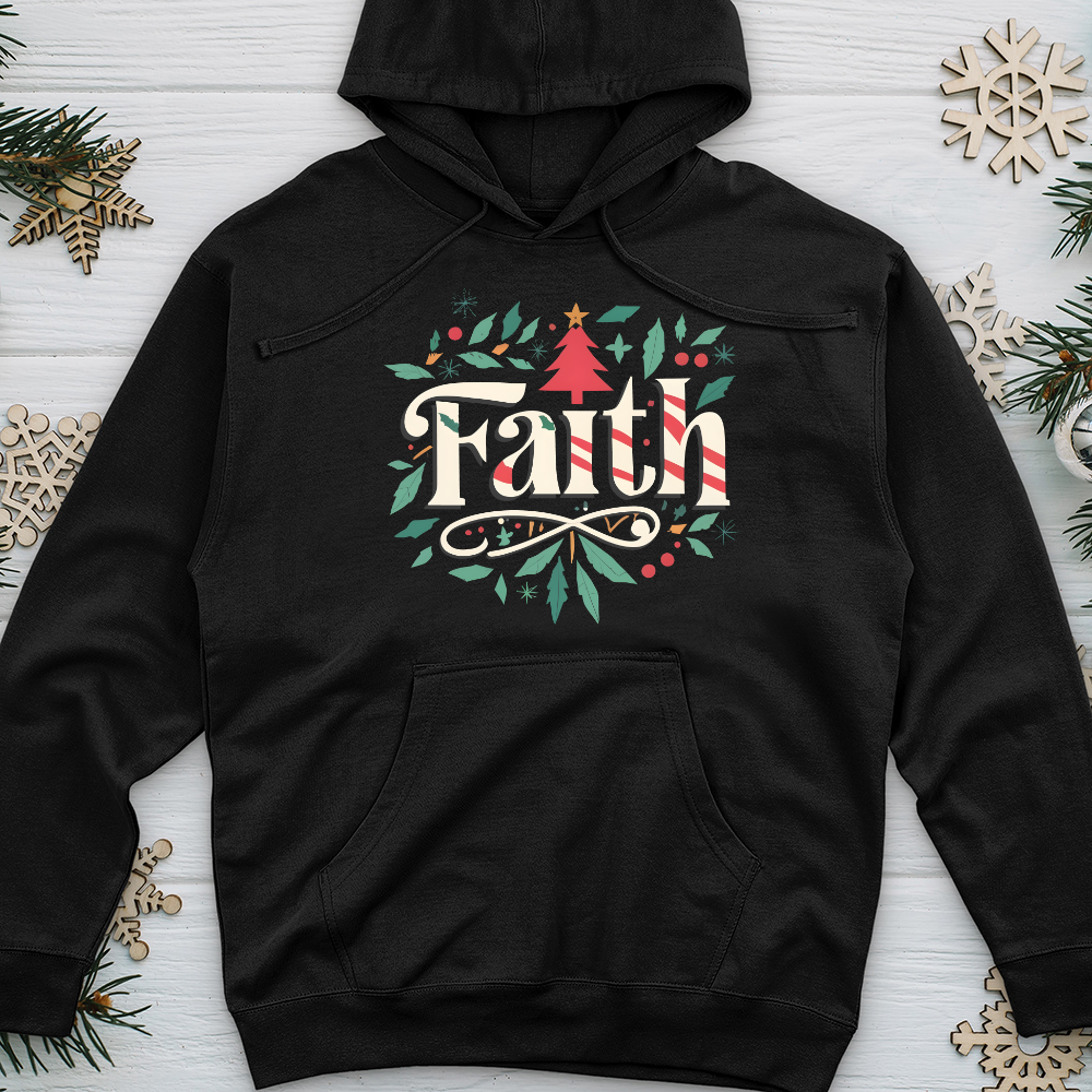 Faith Christmas Pattern Midweight Hooded Sweatshirt