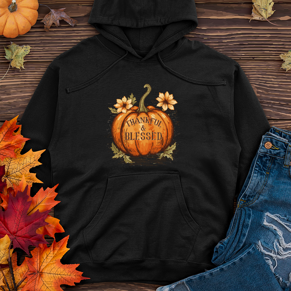 Thankful & Blessed Floral Pumpkin Midweight Hoodie