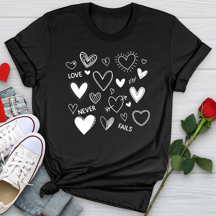 Love Never Fails Assorted Hearts Softstyle Tee