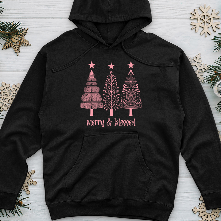 Retro Snowflake Pink Midweight Hooded Sweatshirt