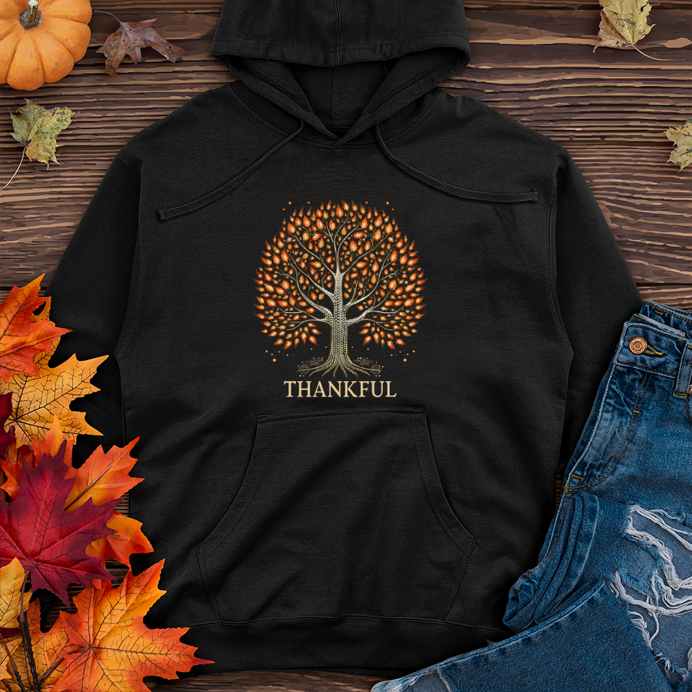 Glimmering Bonfire Fall Themes Tree Midweight Hooded Sweatshirt