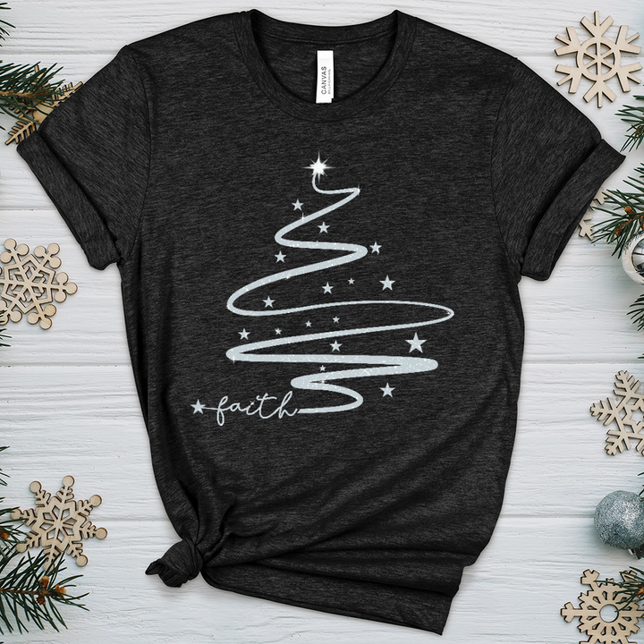 Faith Christmas Tree Silver Sparkle Heathered Tee