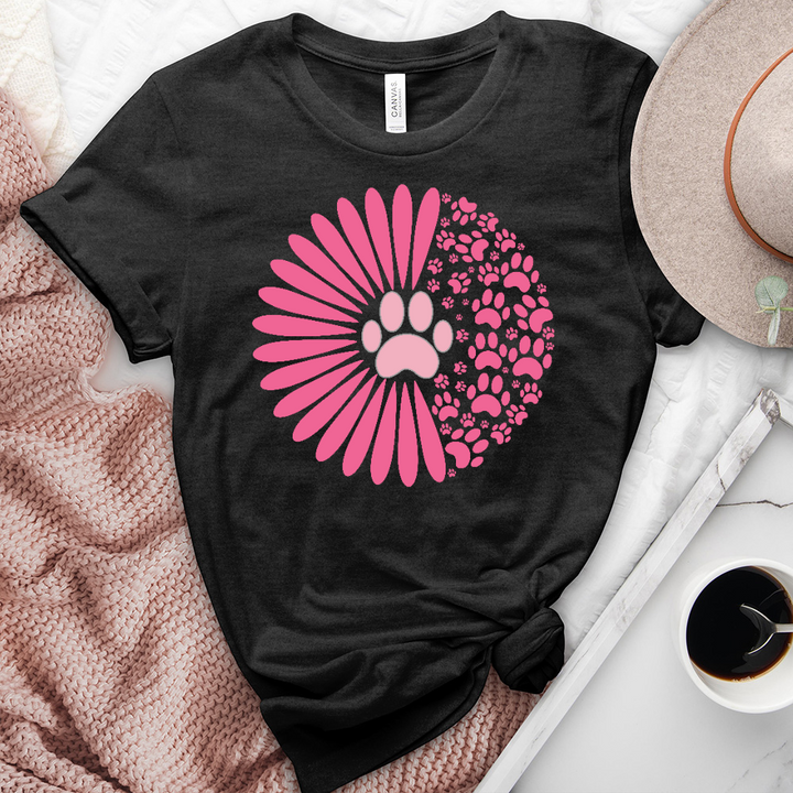 Pink Sunflower Paw Print Heathered Tee