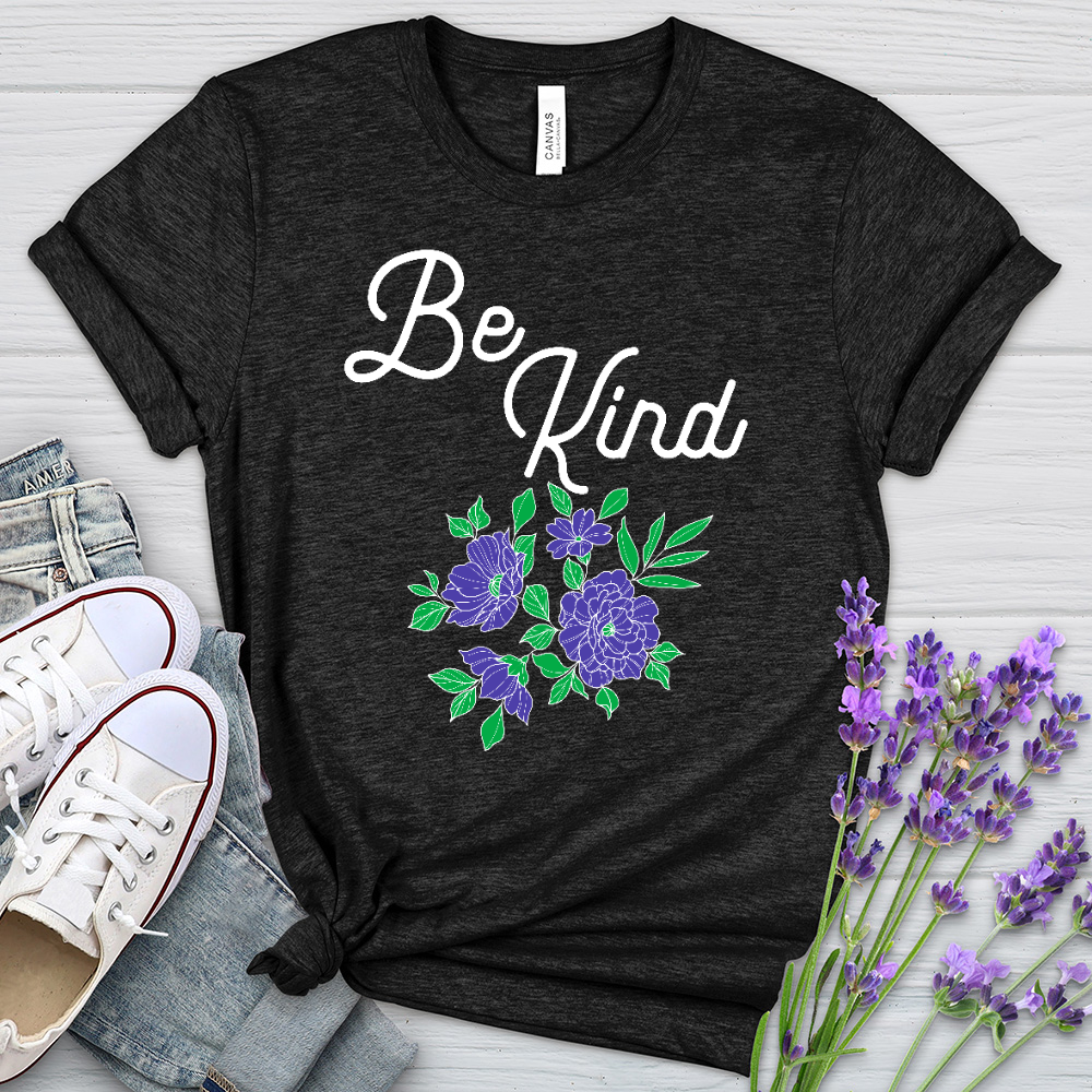 Be Kind Purple Flowers Heathered Tee