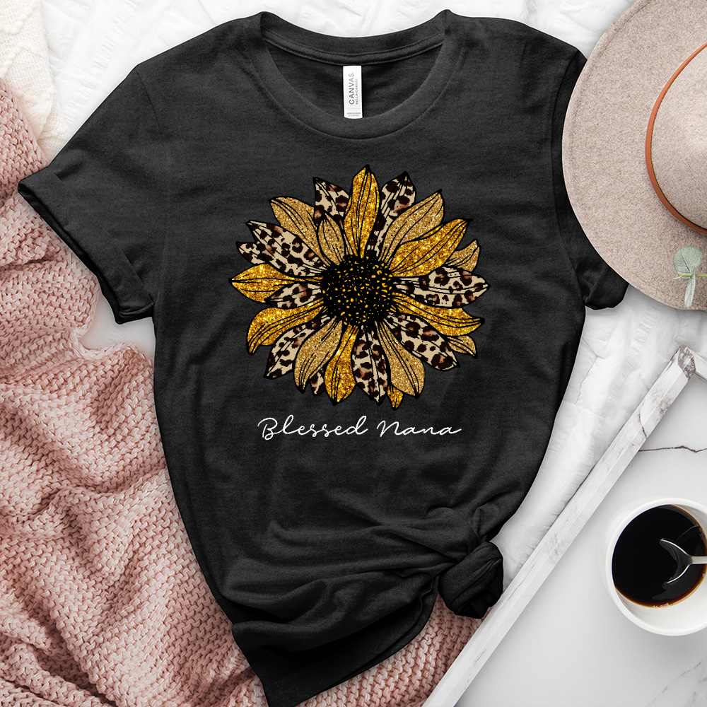 Blessed Nana Leopard Sunflower Heathered Tee