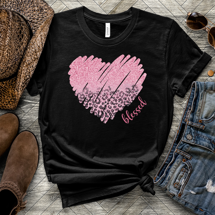 Sparkling Leopard Heart Heathered Tee