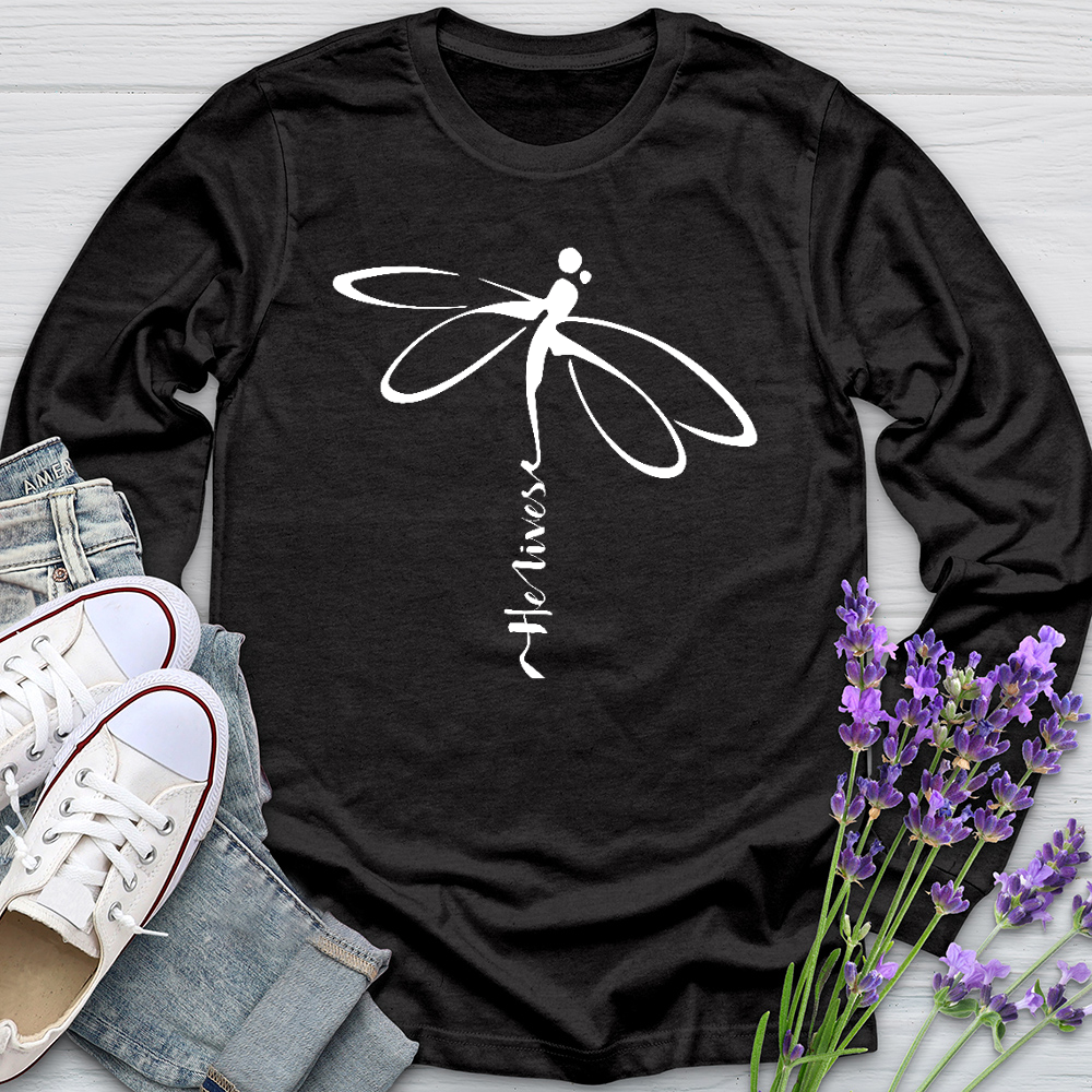 He Lives Dragonfly White Long Sleeve Tee