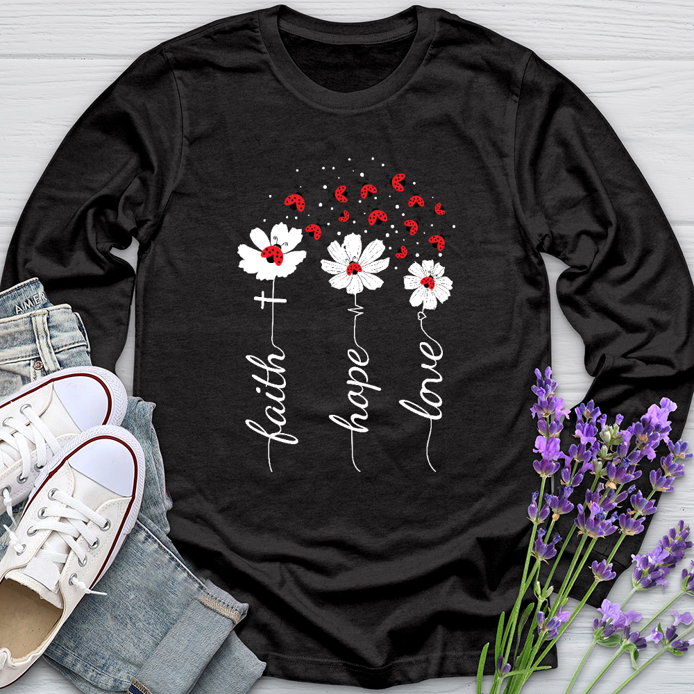 Faith Lady Bug Flowers Long Sleeve Tee