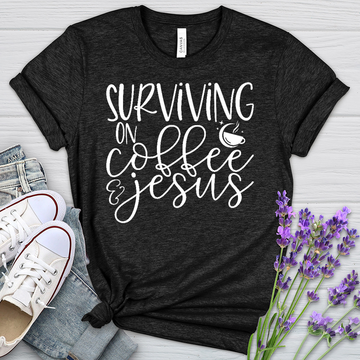 Survivng On Coffee Stars white Heathered Tee