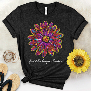 Faith Hope Love Retro Flower Heathered Tee