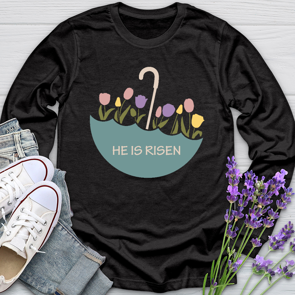 He Is Risen Flower Umbrella Long Sleeve Tee