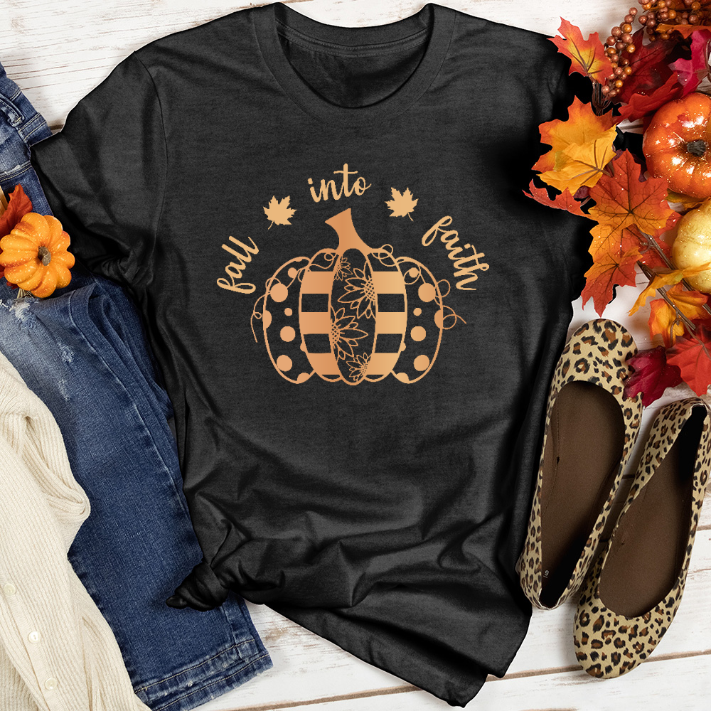 Fall Into Faith Spotted Pumpkin Heathered Tee