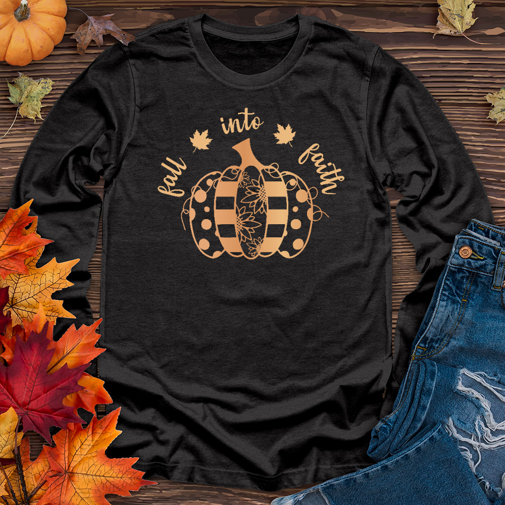 Fall into faith spotted pumpkin Long Sleeve Tee