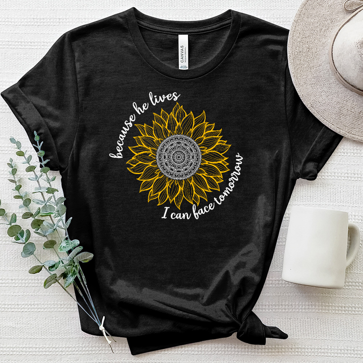 Because He Lives Mandala Flower Heathered Tee