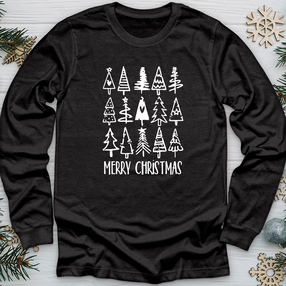 Merry Christmas Tree Pattern Long Sleeve Tee