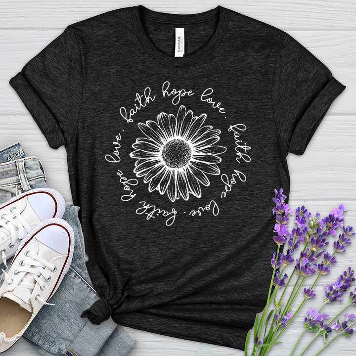 Faith Hope Love White Flower Heathered Tee