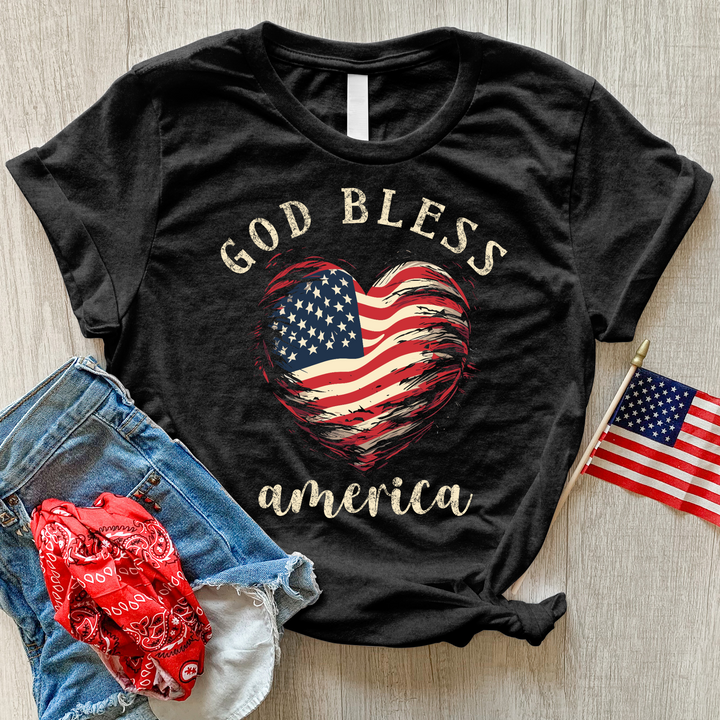 God Bless Waving Flag Heathered Tee