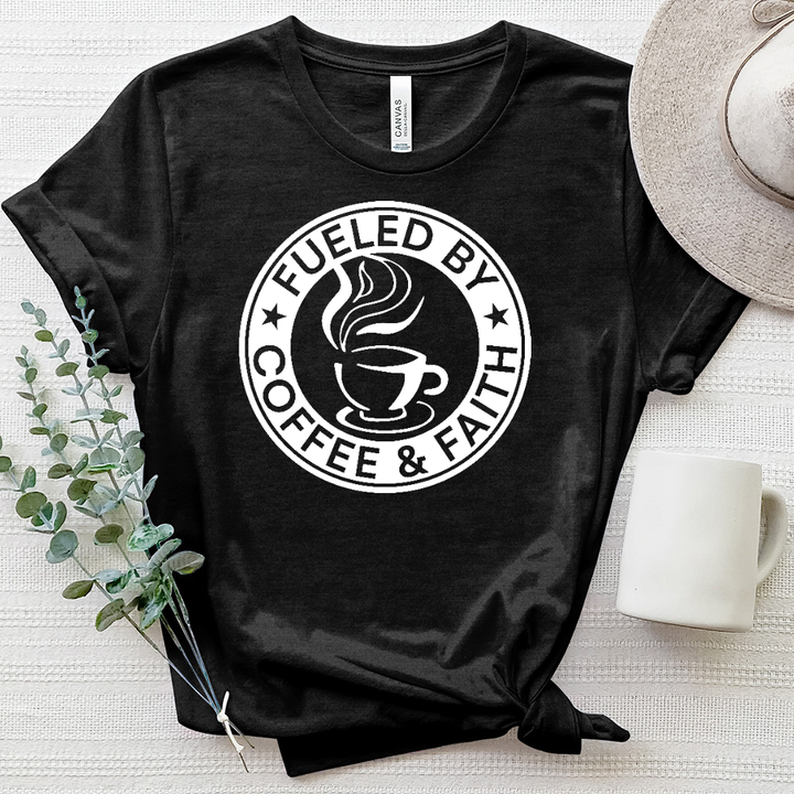 Fueled by Coffee and Faith Logo Heathered Tee