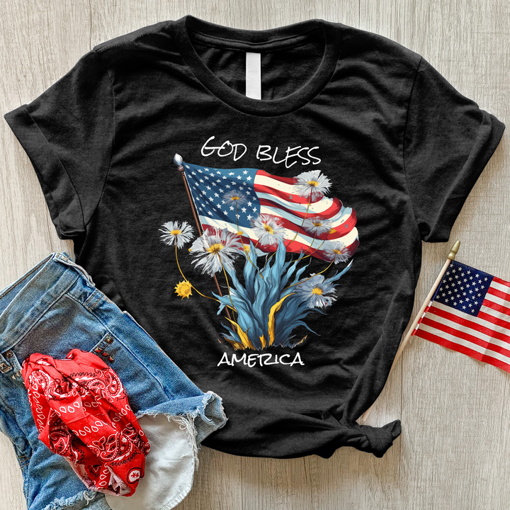 God Bless America Dandelions Heathered Tee