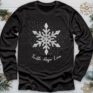 Faith Hope Love Silver Glitter Flake Long Sleeve Tee