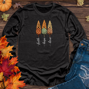 Faith Hope Love Plaid Trio Pine Trees Long Sleeve Tee