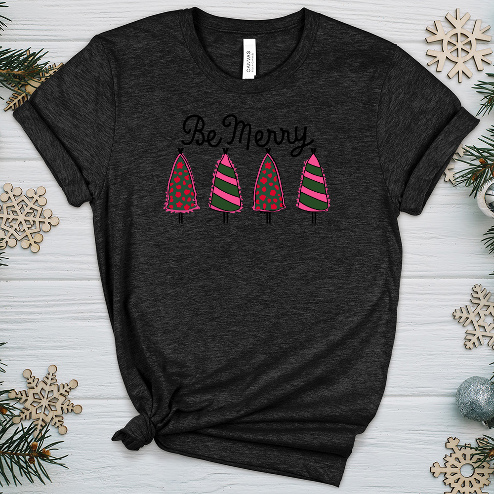 Pink Be Merry Trees Heathered Tee