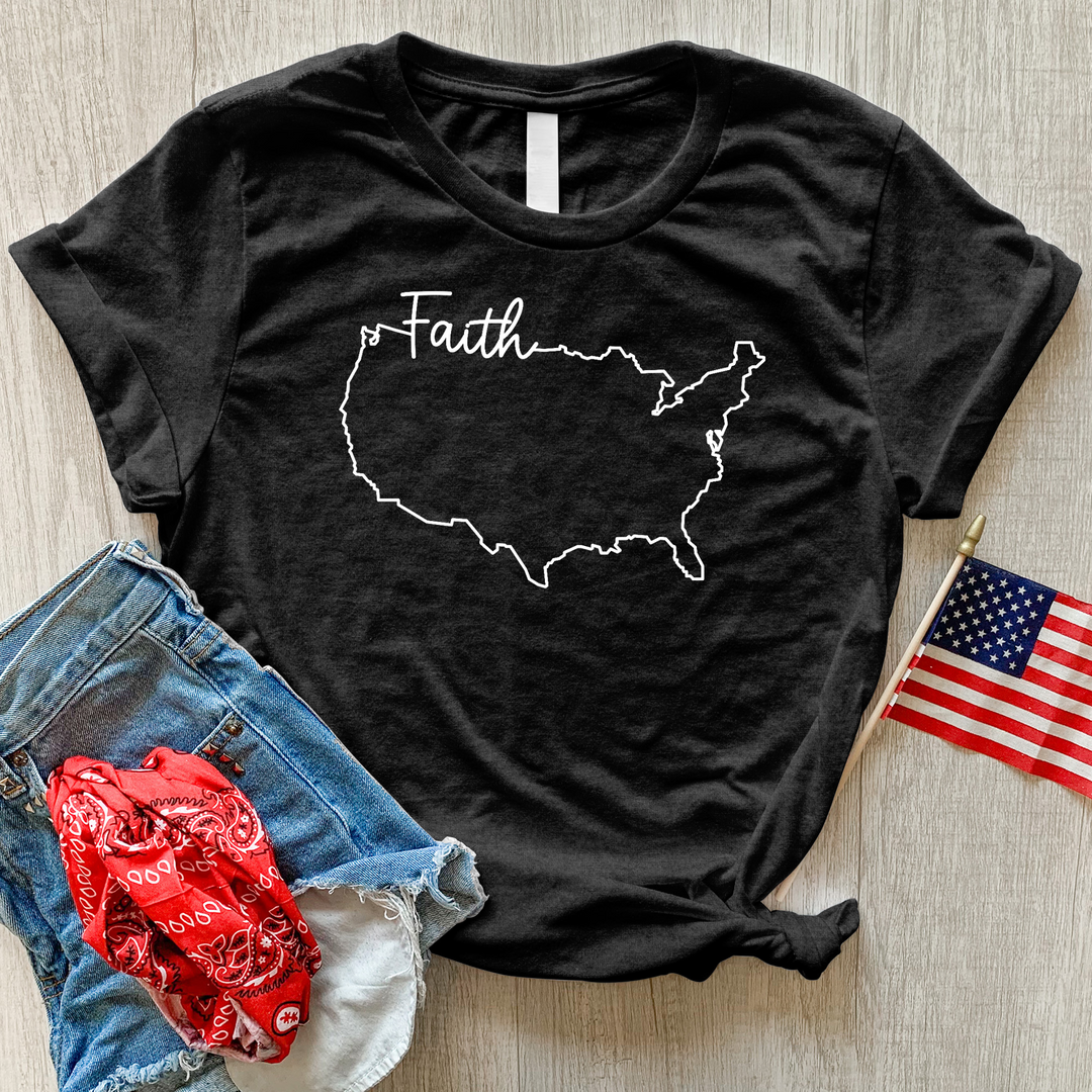 Faith With USA Map Heathered Tee