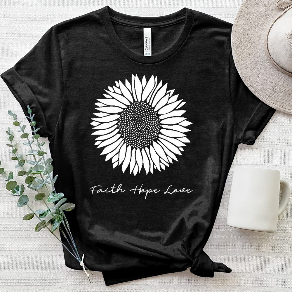 Faith Hope Love Rustic Sunflower Heathered Tee