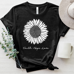 Faith Hope Love Rustic Sunflower Heathered Tee