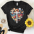 Simple Cross with Florals and Hearts Heathered Tee