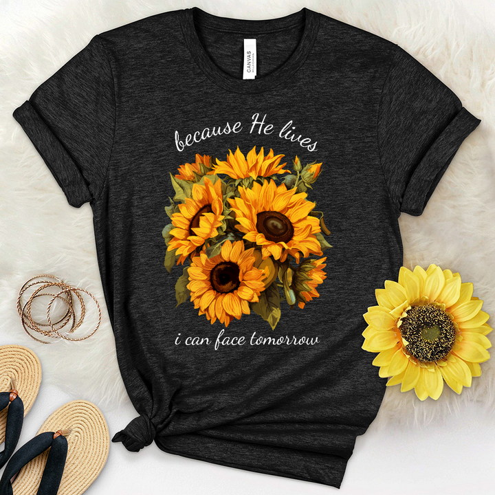 Because He Lives Sunflowers Heathered Tee