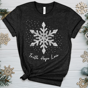 Faith Hope Love Silver Glitter Flake Heathered Tee