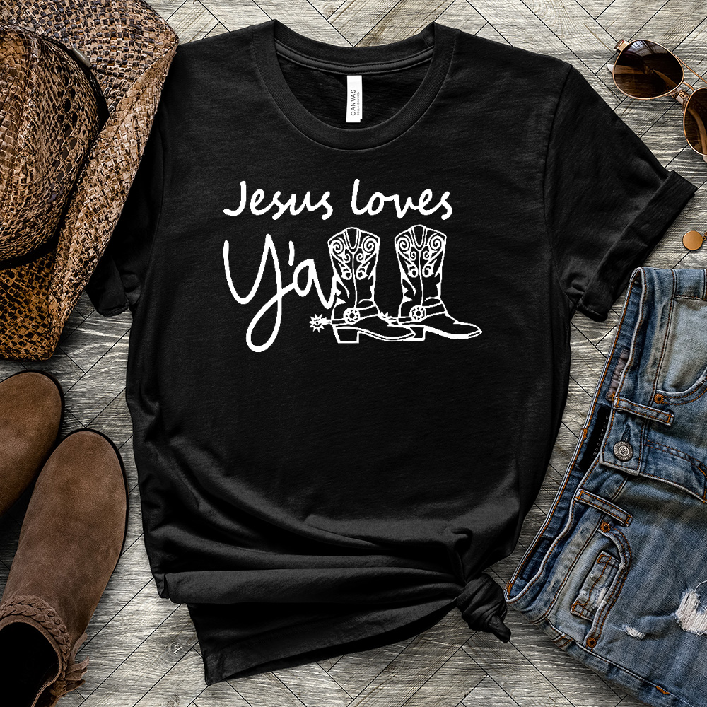 Jesus Loves Y'all Boots Heathered Tee