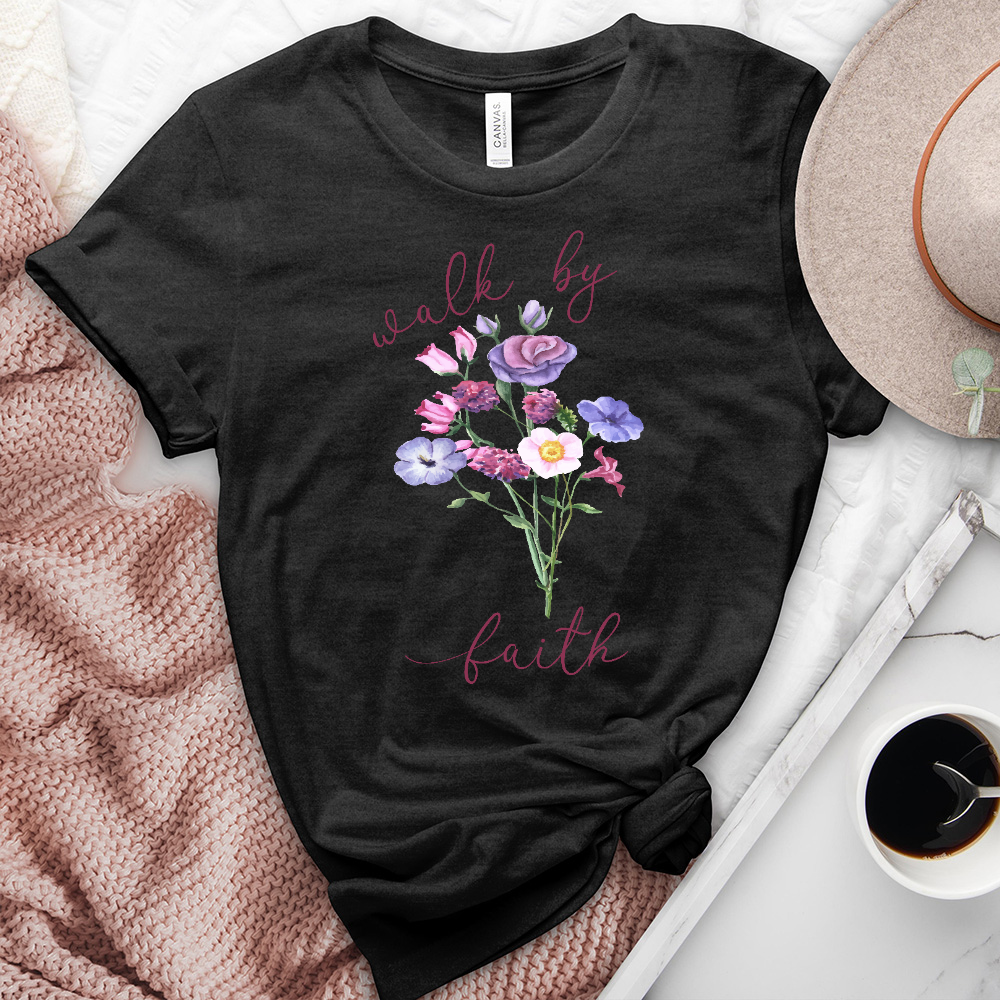 Walk by Faith Flower Heathered Tee