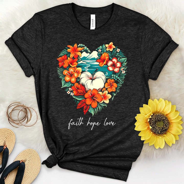 Faith Hope Love Hawaiin Heart Heathered Tee