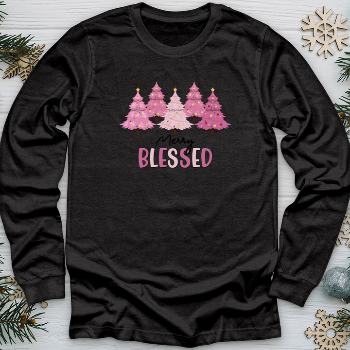 Merry Blessed Pink Tree Farm Long Sleeve Tee