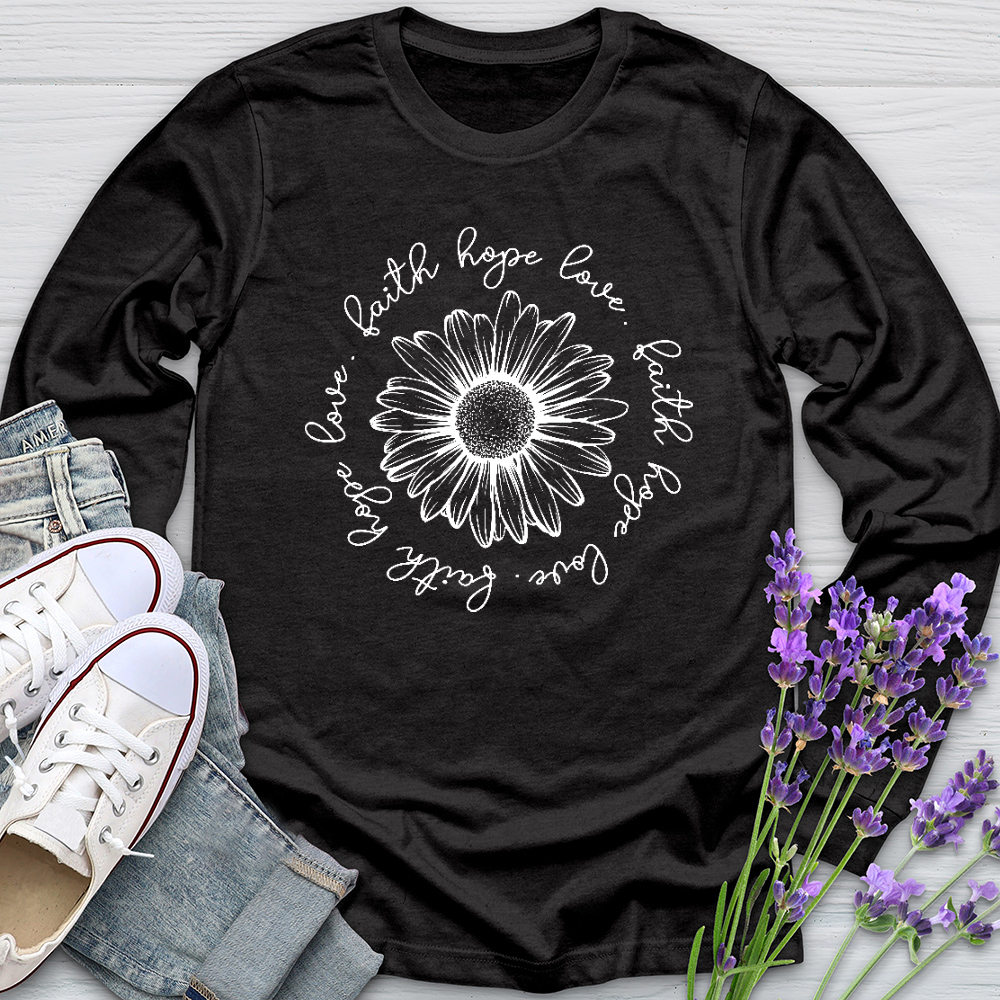 Faith Hope Love White Flower Long Sleeve Tee