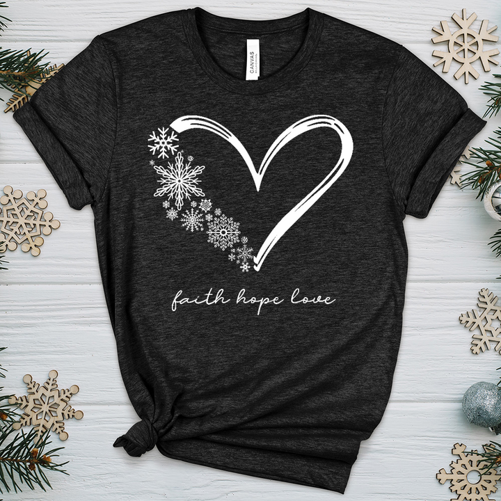 Snowflake Faith Hope Love Heart Heathered Tee