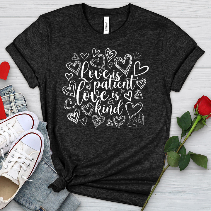 Love Is Patient Doodle Hearts Heathered Tee