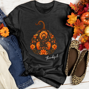 Flower Pattern Pumpkin Heathered Tee