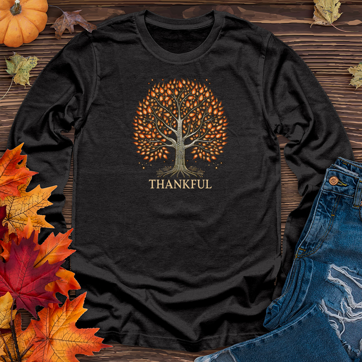 Glimmering Bonfire Fall Themes Tree Long Sleeve Tee