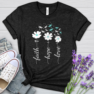 Faith Hope Love Dragonfly Floral Heathered Tee