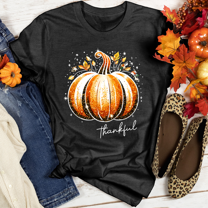 Thankful Glitter Pumpkin Heathered Tee