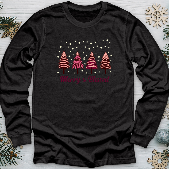 Merry & Blessed pink Tree Long Sleeve Tee