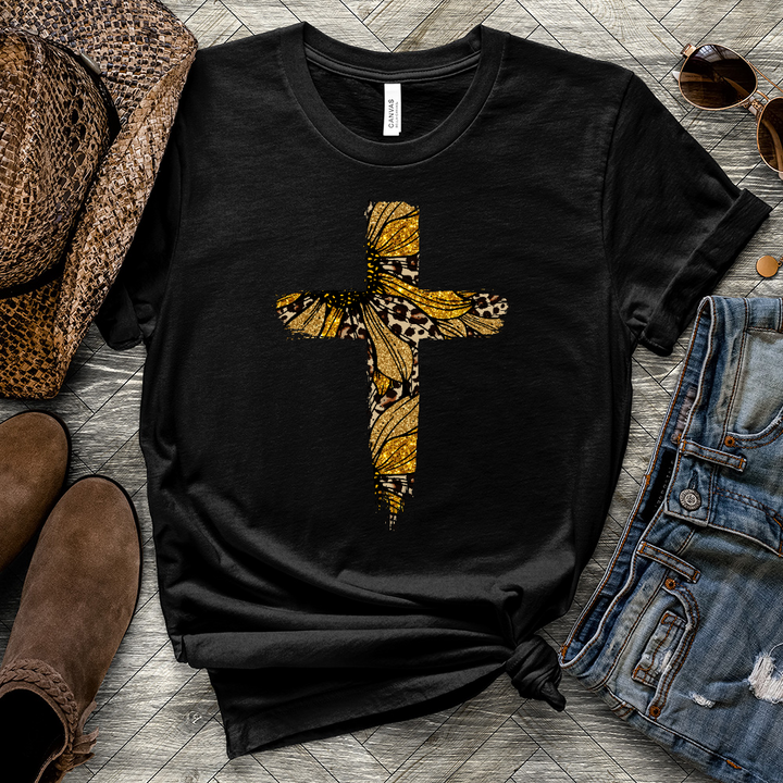 Leopard Cross Golden Heathered Tee