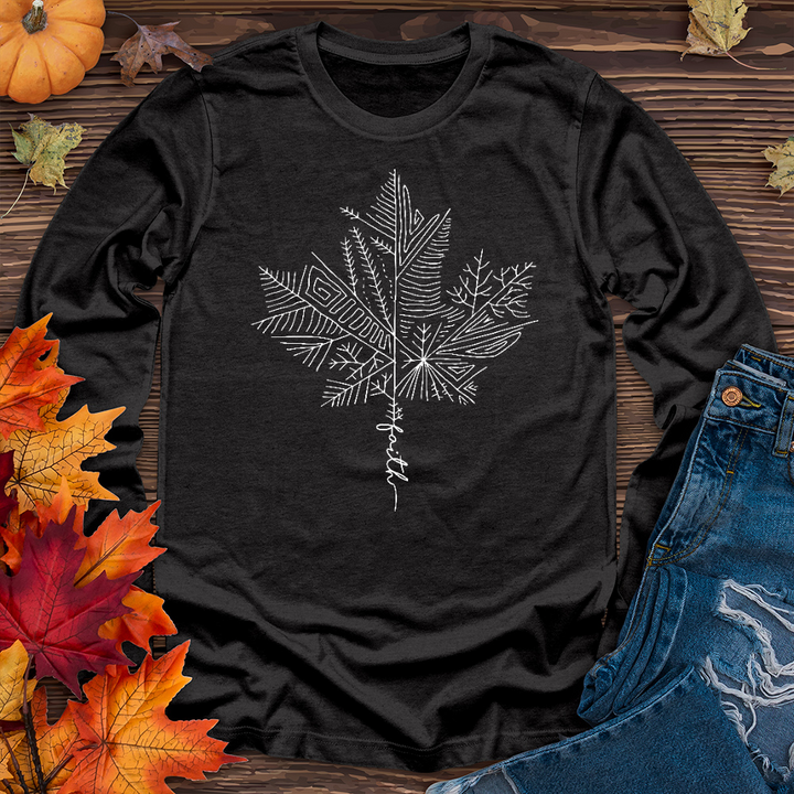 Thankful Maple Leaf Drawing Long Sleeve Tee