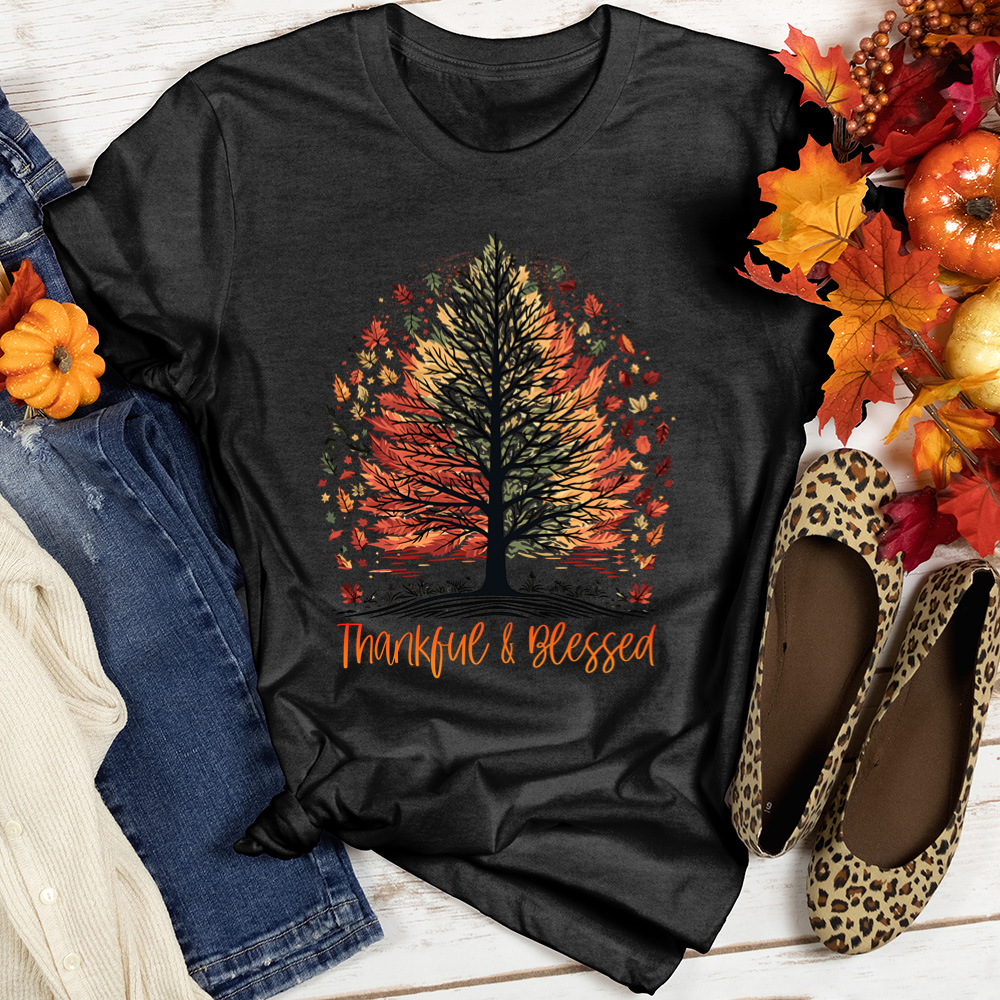 Thankful Blessed Woodland Journey Heathered Tee